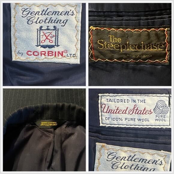 Vintage Steeplechase 42L 34x31 Dark Blue Stripe Flannel Finish Unstructured Suit - Picture 16 of 16